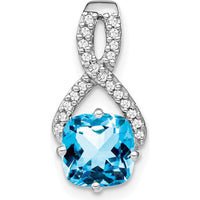 14K White Gold 7mm Cushion Swiss Blue Topaz and Diamond Pendant - 2 Carat Total Blue Topaz Weight, 0.105 Carat Total Diamond Weight by Lumare Gioia
