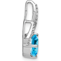 14K White Gold 7mm Cushion Swiss Blue Topaz and Diamond Pendant - 2 Carat Total Blue Topaz Weight, 0.105 Carat Total Diamond Weight by Lumare Gioia