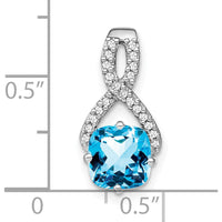14K White Gold 7mm Cushion Swiss Blue Topaz and Diamond Pendant - 2 Carat Total Blue Topaz Weight, 0.105 Carat Total Diamond Weight by Lumare Gioia