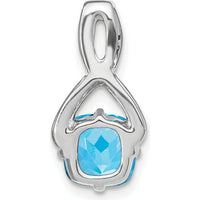 14K White Gold 7mm Cushion Swiss Blue Topaz and Diamond Pendant - 2 Carat Total Blue Topaz Weight, 0.105 Carat Total Diamond Weight by Lumare Gioia