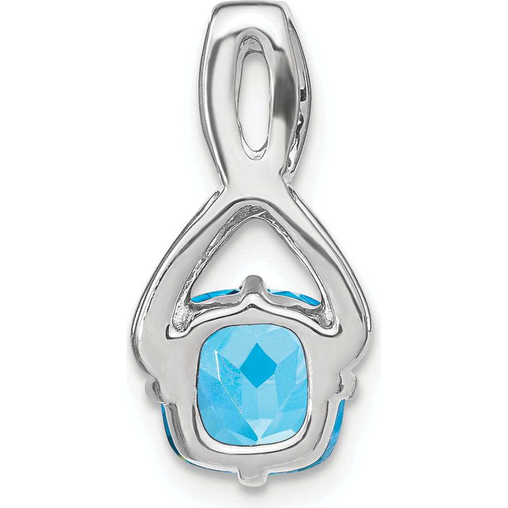 14K White Gold 7mm Cushion Swiss Blue Topaz and Diamond Pendant - 2 Carat Total Blue Topaz Weight, 0.105 Carat Total Diamond Weight by Lumare Gioia
