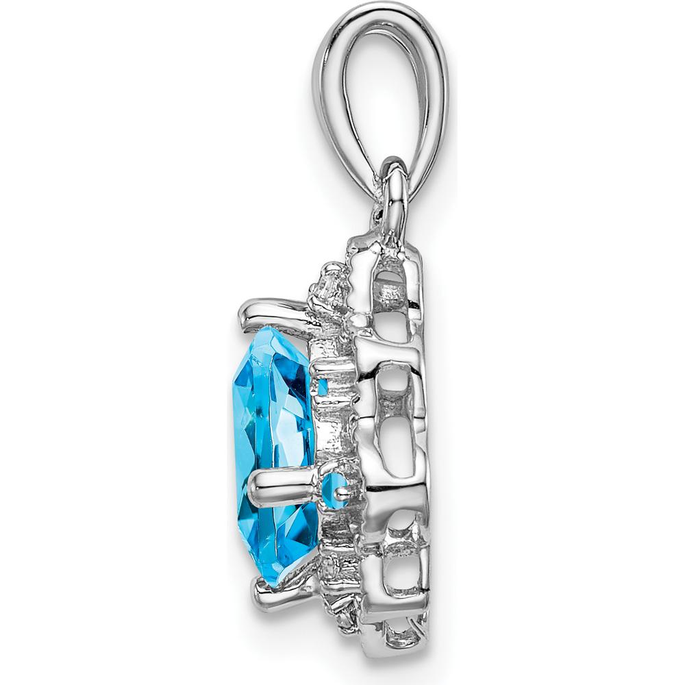 14K White Gold 7mm Cushion Swiss Blue Topaz and Diamond Scalloped Pendant - 1.71 Carat Total Topaz Weight by Lumare Gioia