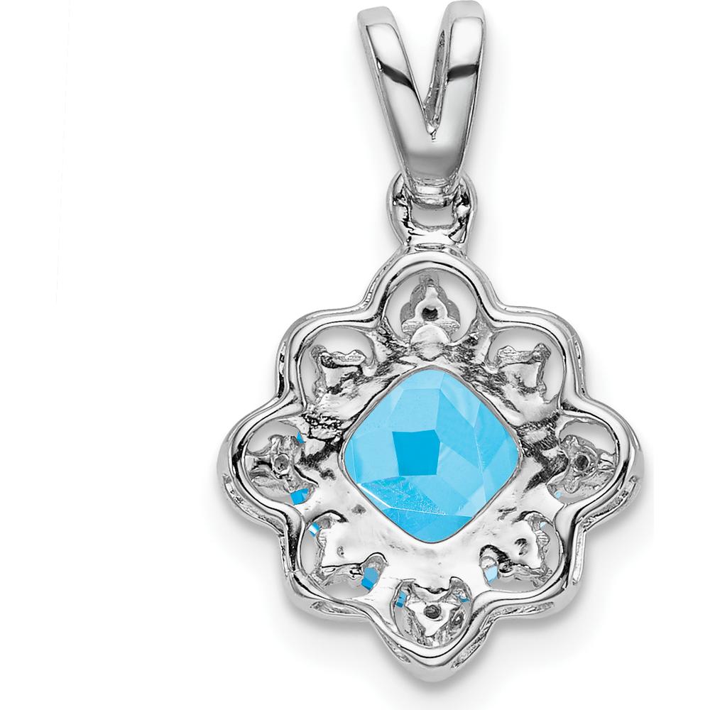 14K White Gold 7mm Cushion Swiss Blue Topaz and Diamond Scalloped Pendant - 1.71 Carat Total Topaz Weight by Lumare Gioia