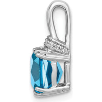 14K White Gold 7mm Cushion Swiss Blue Topaz and Round Diamond Pendant Slide - 1.25 Carat Total Topaz Weight by Lumare Gioia