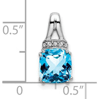 14K White Gold 7mm Cushion Swiss Blue Topaz and Round Diamond Pendant Slide - 1.25 Carat Total Topaz Weight by Lumare Gioia