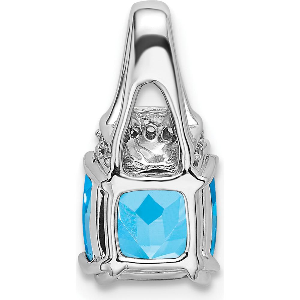 14K White Gold 7mm Cushion Swiss Blue Topaz and Round Diamond Pendant Slide - 1.25 Carat Total Topaz Weight by Lumare Gioia