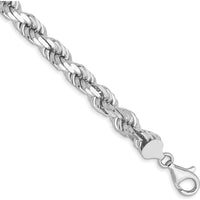 14K White Gold 7mm Diamond-Cut Rope Anklet with Fancy Lobster Clasp - 9" Length