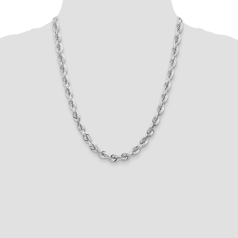 14K White Gold 7mm Diamond-Cut Rope Chain Necklace with Fancy Lobster Clasp - 22"