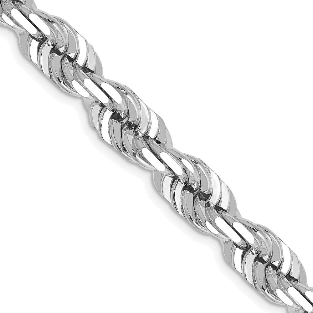 14K White Gold 7mm Diamond-Cut Rope Chain Necklace with Fancy Lobster Clasp - 26"