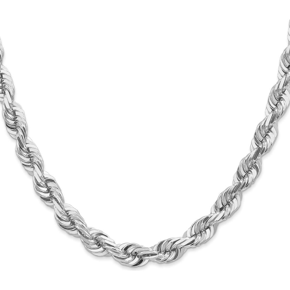 14K White Gold 7mm Diamond-Cut Rope Chain Necklace with Fancy Lobster Clasp - 26"