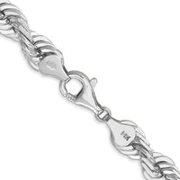 14K White Gold 7mm Diamond-Cut Rope Chain Necklace with Fancy Lobster Clasp - 26"