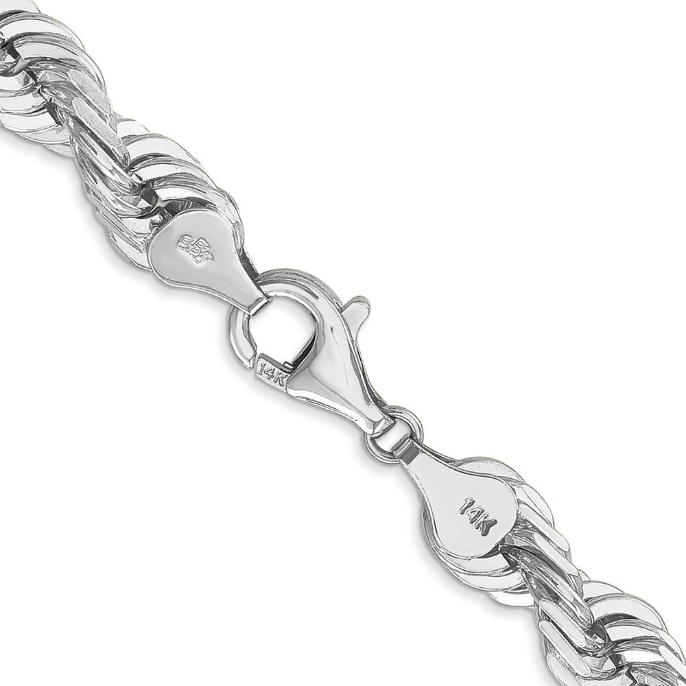 14K White Gold 7mm Diamond-Cut Rope Chain Necklace with Fancy Lobster Clasp - 26"