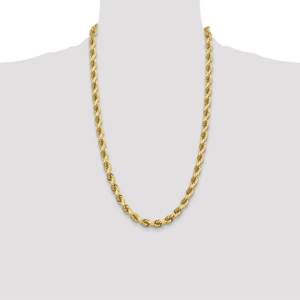 14K White Gold 7mm Diamond-Cut Rope Chain Necklace with Fancy Lobster Clasp - 26"
