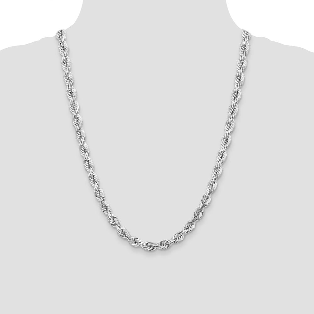 14K White Gold 7mm Diamond-Cut Rope Chain with Fancy Lobster Clasp - 24"