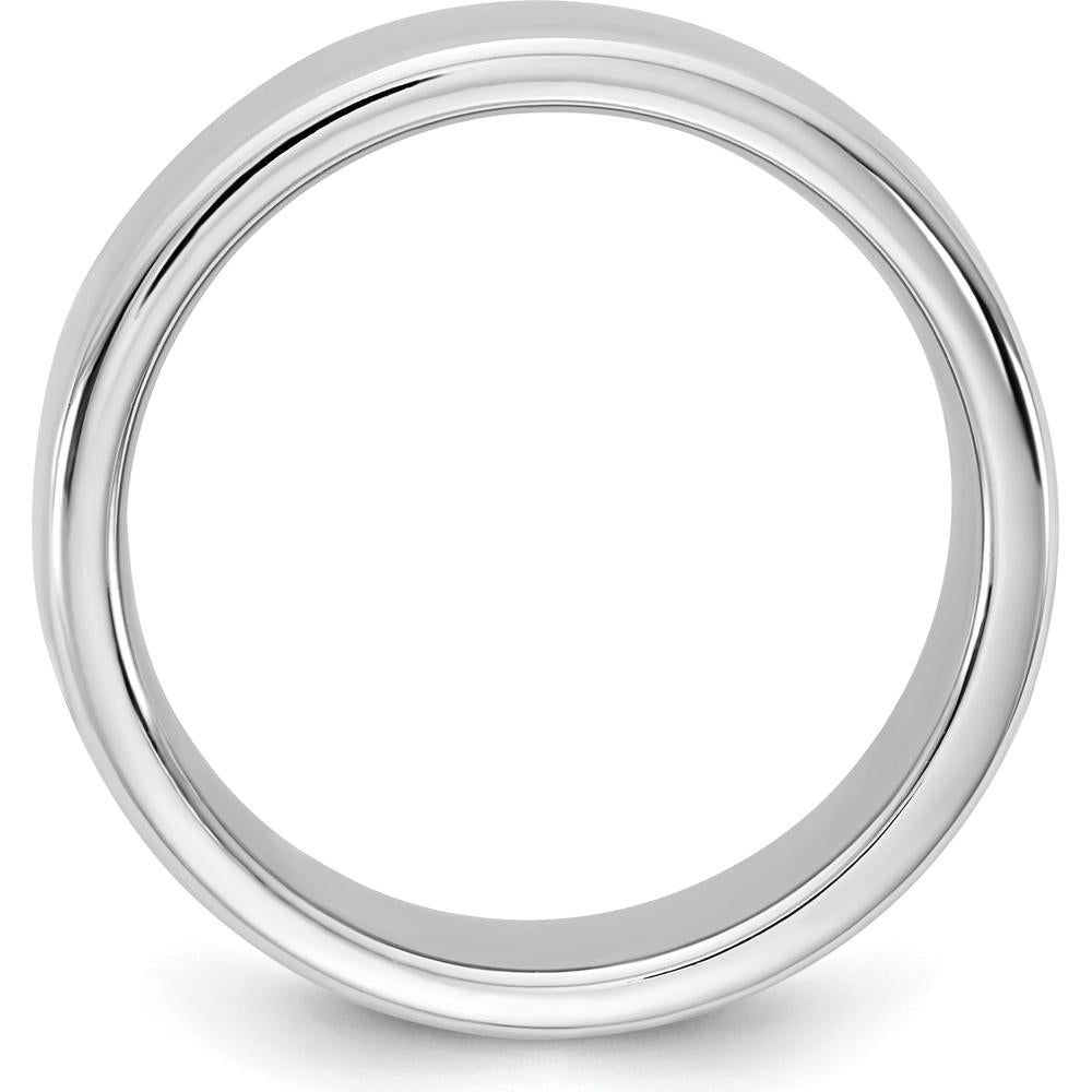 14K White Gold 7mm Domed Comfort Fit Band - Polished Rhodium Finish by 0