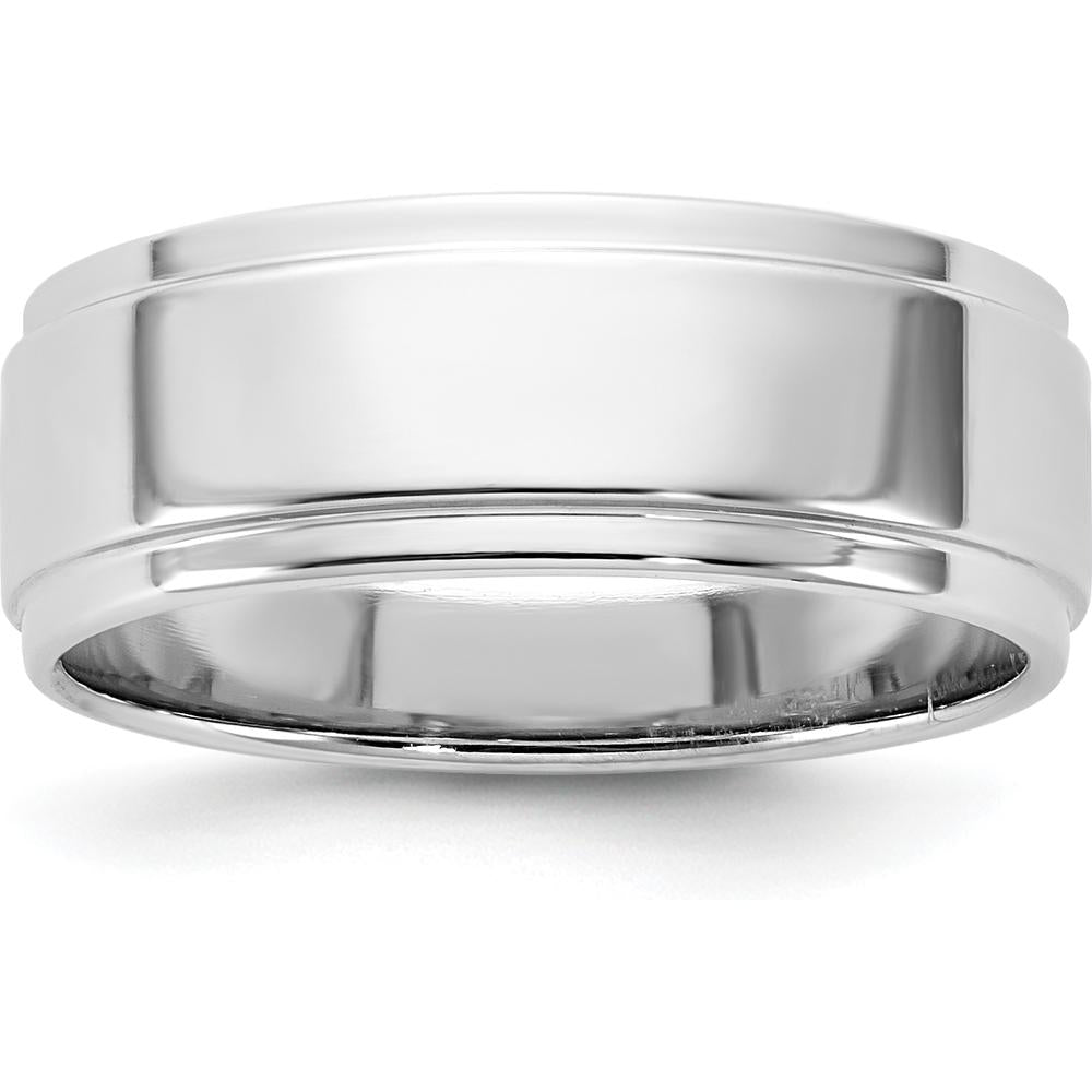 14K White Gold 7mm Flat Band with Step Down Edges - Polished Finish by Luciano & Cie