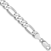 14K White Gold 7mm Flat Figaro Chain Bracelet with Lobster Clasp - 8" Length by Oro Pregiato