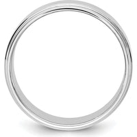 14K White Gold 7mm Flat Wedding Band with Step Down Edge - Rhodium Plated by Luciano & Cie