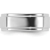 14K White Gold 7mm Flat Wedding Band with Step Down Edge - Rhodium Plated by Luciano & Cie