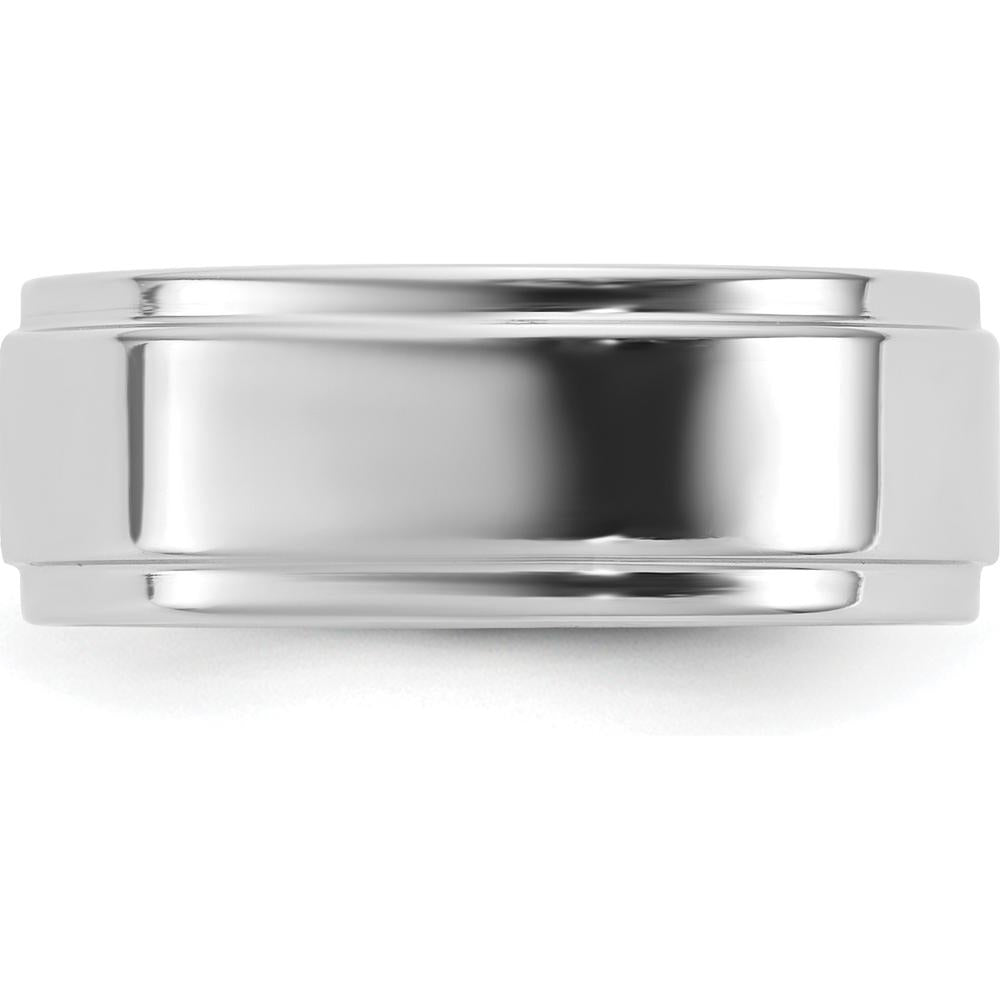 14K White Gold 7mm Flat Wedding Band with Step Edge - Engravable by Luciano & Cie