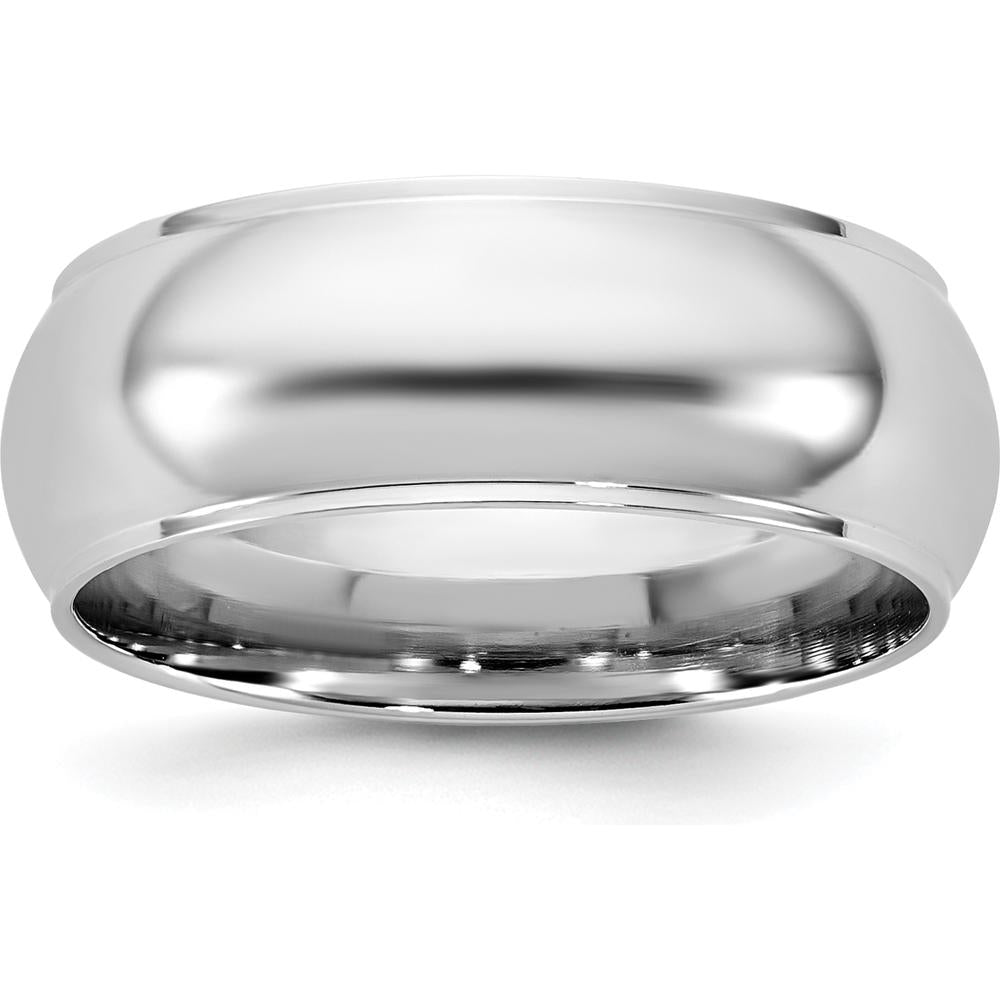 14K White Gold 7mm Half Round Wedding Band with Rhodium Plating - Size 9 by Luciano & Cie