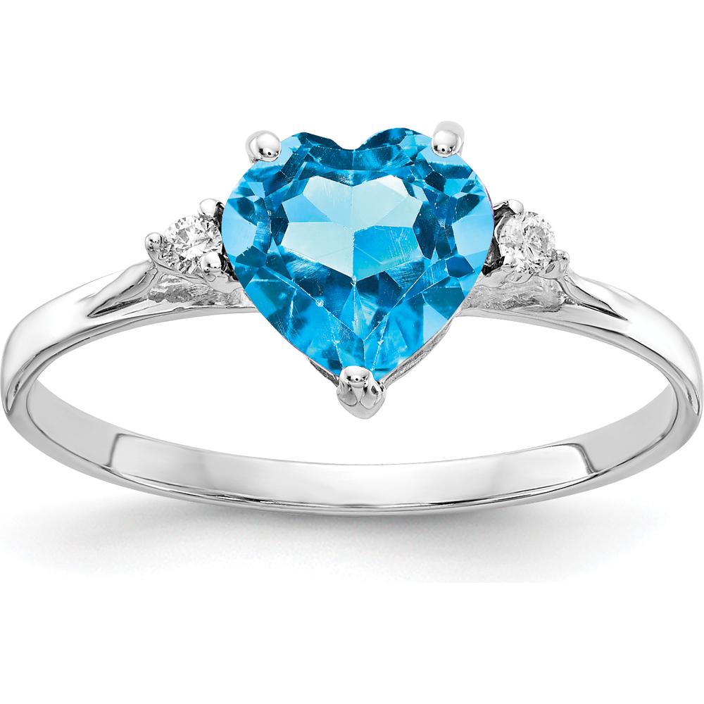14K White Gold 7mm Heart Blue Topaz with Diamond Accent Ring - 1.74 Carat Total Gemstone Weight by Monteluci Fine Jewelry