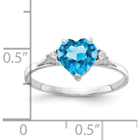 14K White Gold 7mm Heart Blue Topaz with Diamond Accent Ring - 1.74 Carat Total Gemstone Weight by Monteluci Fine Jewelry
