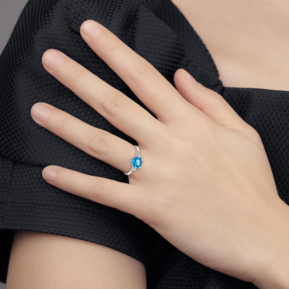 14K White Gold 7mm Heart Blue Topaz with Diamond Accent Ring - 1.74 Carat Total Gemstone Weight by Monteluci Fine Jewelry