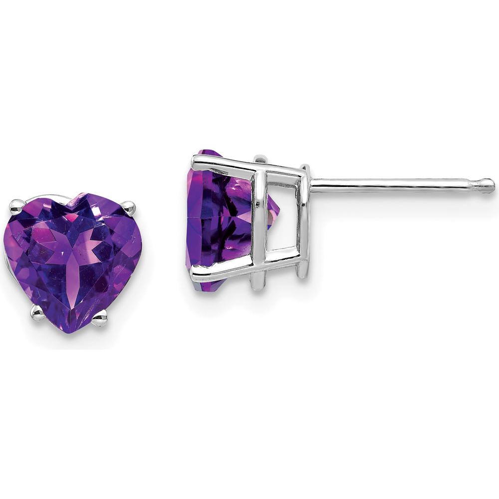 14K White Gold 7mm Heart-Shaped Amethyst Stud Earrings - 1.15 Carat Total Amethyst Weight by Monteluci Fine Jewelry