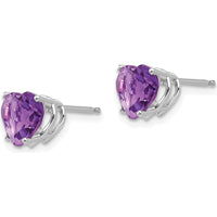 14K White Gold 7mm Heart-Shaped Amethyst Stud Earrings - 1.15 Carat Total Amethyst Weight by Monteluci Fine Jewelry