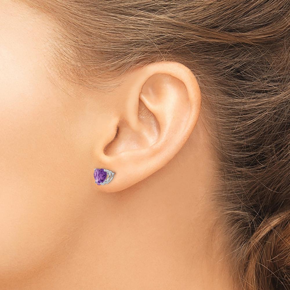 14K White Gold 7mm Heart-Shaped Amethyst Stud Earrings - 1.15 Carat Total Amethyst Weight by Monteluci Fine Jewelry