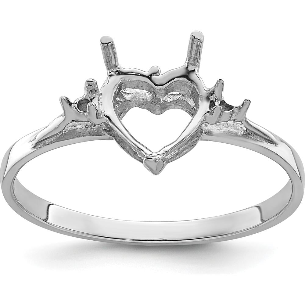 14K White Gold 7mm Heart Shaped Gemstone Ring Mounting by Monteluci Fine Jewelry