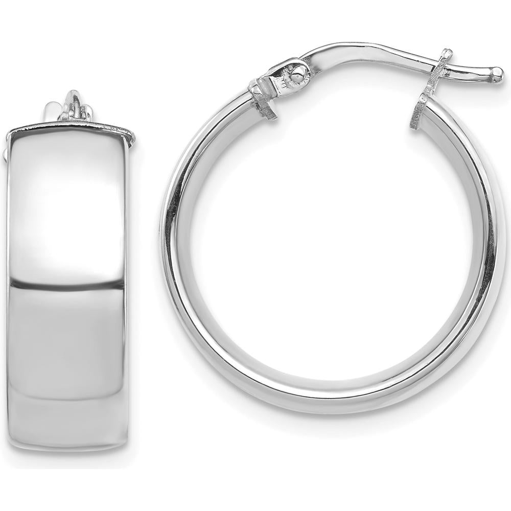 14K White Gold 7mm High Polished Hoop Earrings with Rhodium Plating by 0