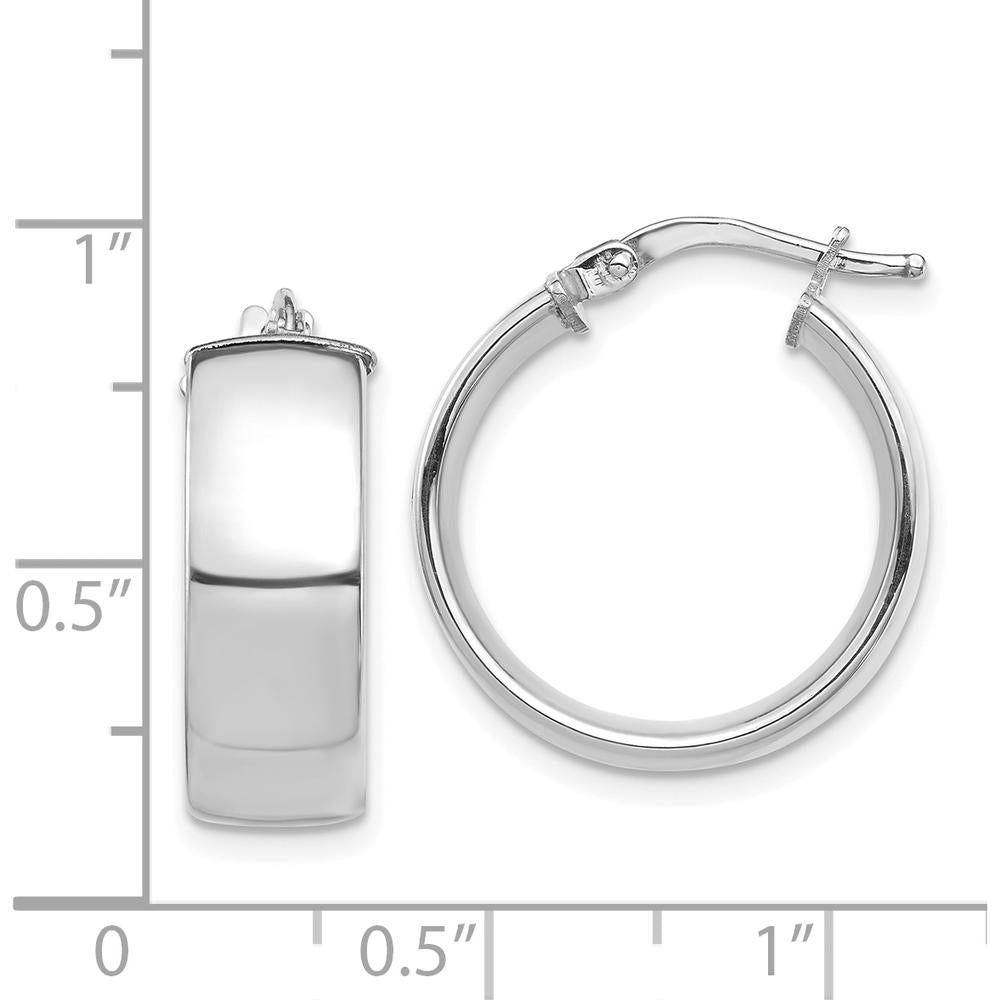 14K White Gold 7mm High Polished Hoop Earrings with Rhodium Plating by 0