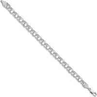 14K White Gold 7mm Hollow Diamond-Cut Double Link Charm Bracelet - 7" Length by Oro Pregiato