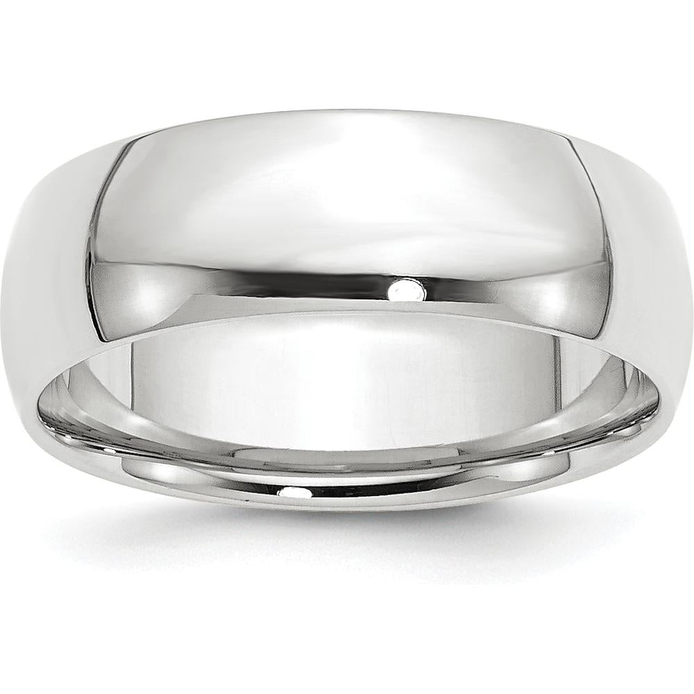 14K White Gold 7mm Lightweight Comfort Fit Wedding Band - Polished Finish, Rhodium Plated, Size 9.5 by 0