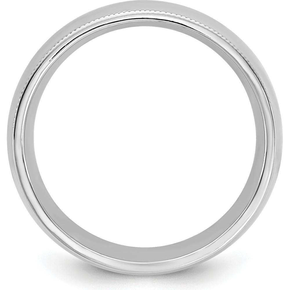 14K White Gold 7mm Milgrain Comfort Fit Wedding Band - Domed Half Round Design by Luciano & Cie