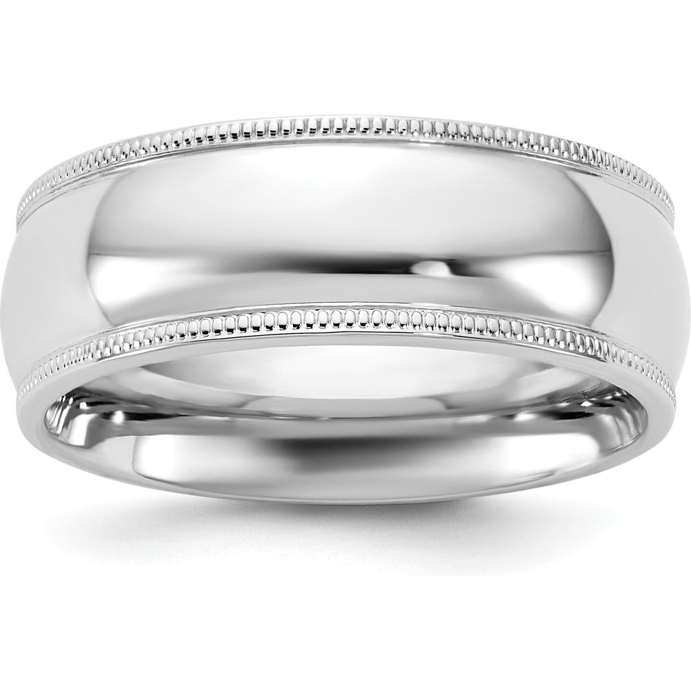 14K White Gold 7mm Milgrain Comfort Fit Wedding Band - Engravable, Polished Finish by Luciano & Cie