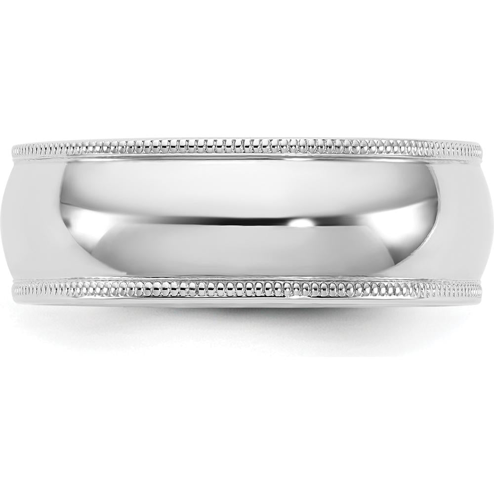 14K White Gold 7mm Milgrain Comfort Fit Wedding Band - Polished Finish by Luciano & Cie