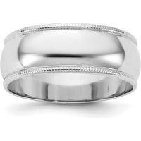 14K White Gold 7mm Milgrain Half Round Band - Polished Finish with Rhodium Plating by Luciano & Cie