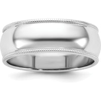 14K White Gold 7mm Milgrain Half Round Band - Wedding Ring, Solid Gold, Unisex, Engravable by Luciano & Cie