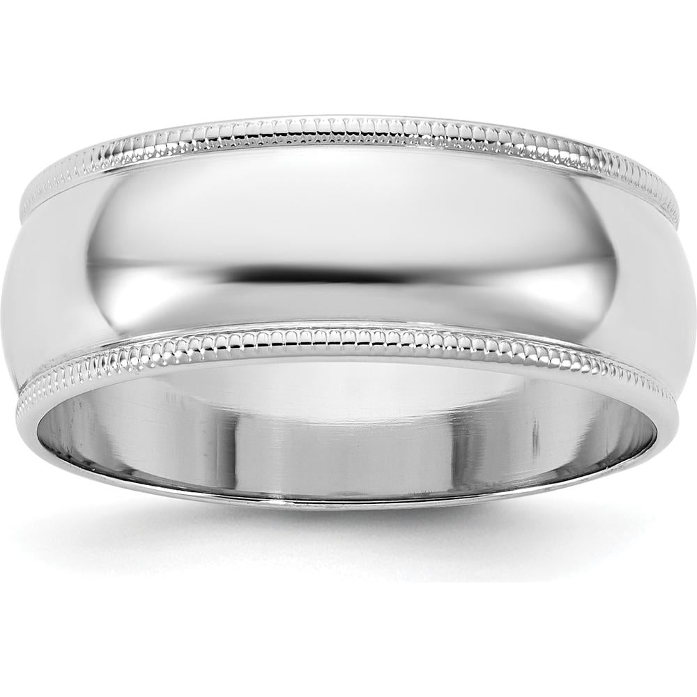 14K White Gold 7mm Milgrain Half Round Wedding Band - Engravable, Polished Finish by Luciano & Cie
