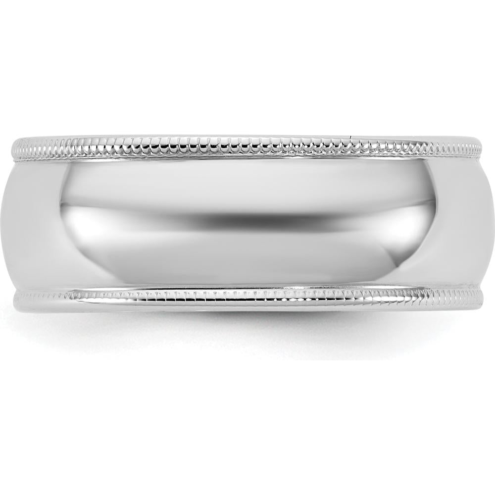14K White Gold 7mm Milgrain Half Round Wedding Band - Engravable - Solid White Gold Design by Luciano & Cie