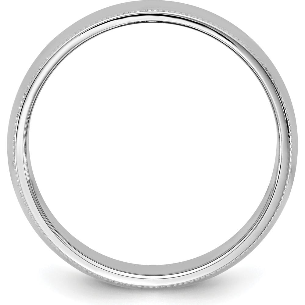 14K White Gold 7mm Milgrain Half-Round Wedding Band - Polished Domed Profile by Luciano & Cie