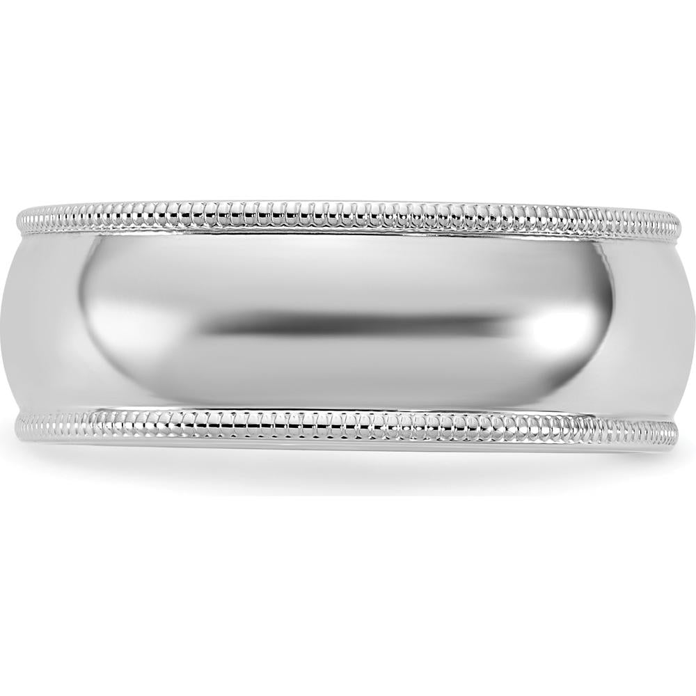14K White Gold 7mm Milgrain Half-Round Wedding Band - Polished Domed Profile by Luciano & Cie