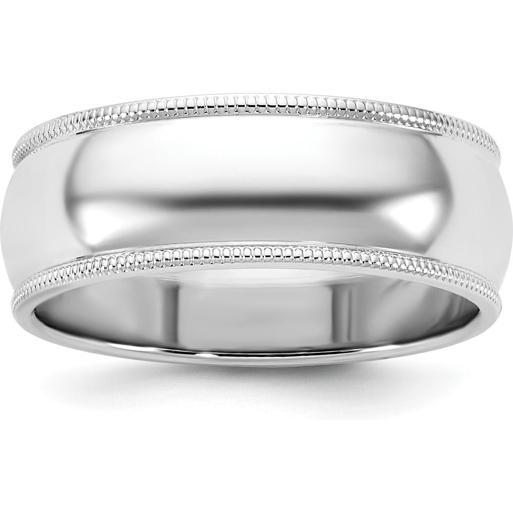 14K White Gold 7mm Milgrain Half Round Wedding Band by Luciano & Cie