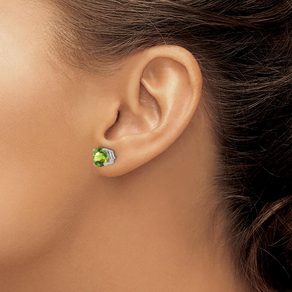 14K White Gold 7mm Peridot Stud Earrings - 1.43 Carat Total Peridot Weight by Monteluci Fine Jewelry