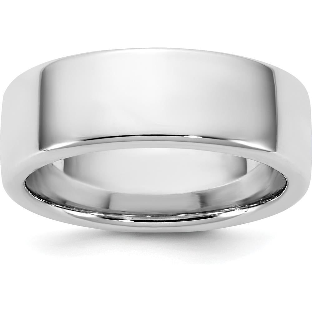 14K White Gold 7mm Polished Comfort Fit Wedding Band with Rhodium Plating - Unisex, Engravable by 0