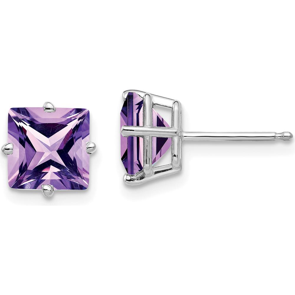 14K White Gold 7mm Princess Cut Amethyst Earrings - 1.55 Carat Total Amethyst Weight by Monteluci Fine Jewelry