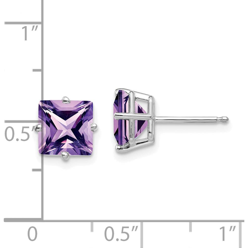 14K White Gold 7mm Princess Cut Amethyst Earrings - 1.55 Carat Total Amethyst Weight by Monteluci Fine Jewelry